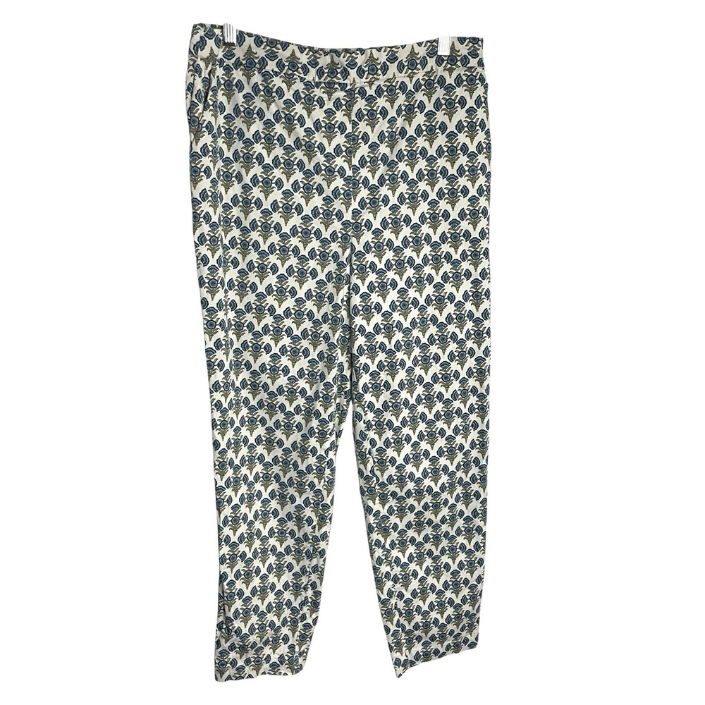 Boden Womens Pull On Trousers Pants Size 10R Blue Green Jacobean Floral Stretch